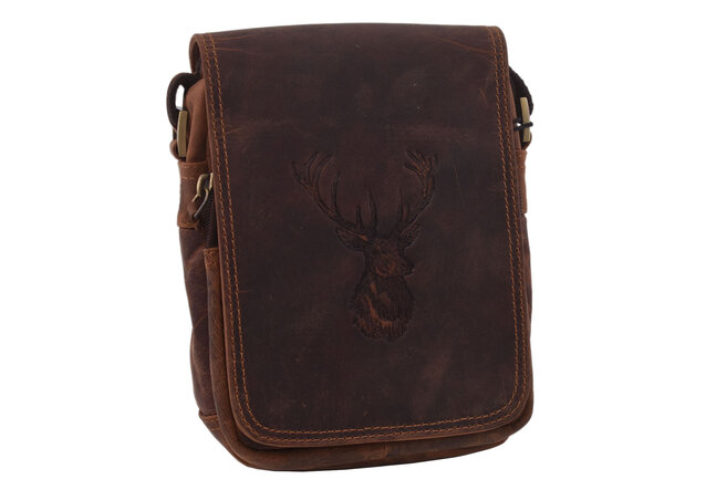 Pánské kožené crossbody tmavěhnědý hunter embos jelen hlava 250591