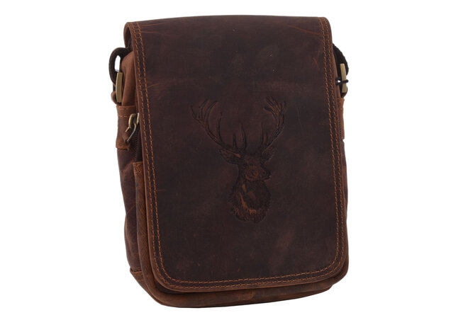 Pánské kožené crossbody tmavěhnědý hunter embos jelen hlava 250591